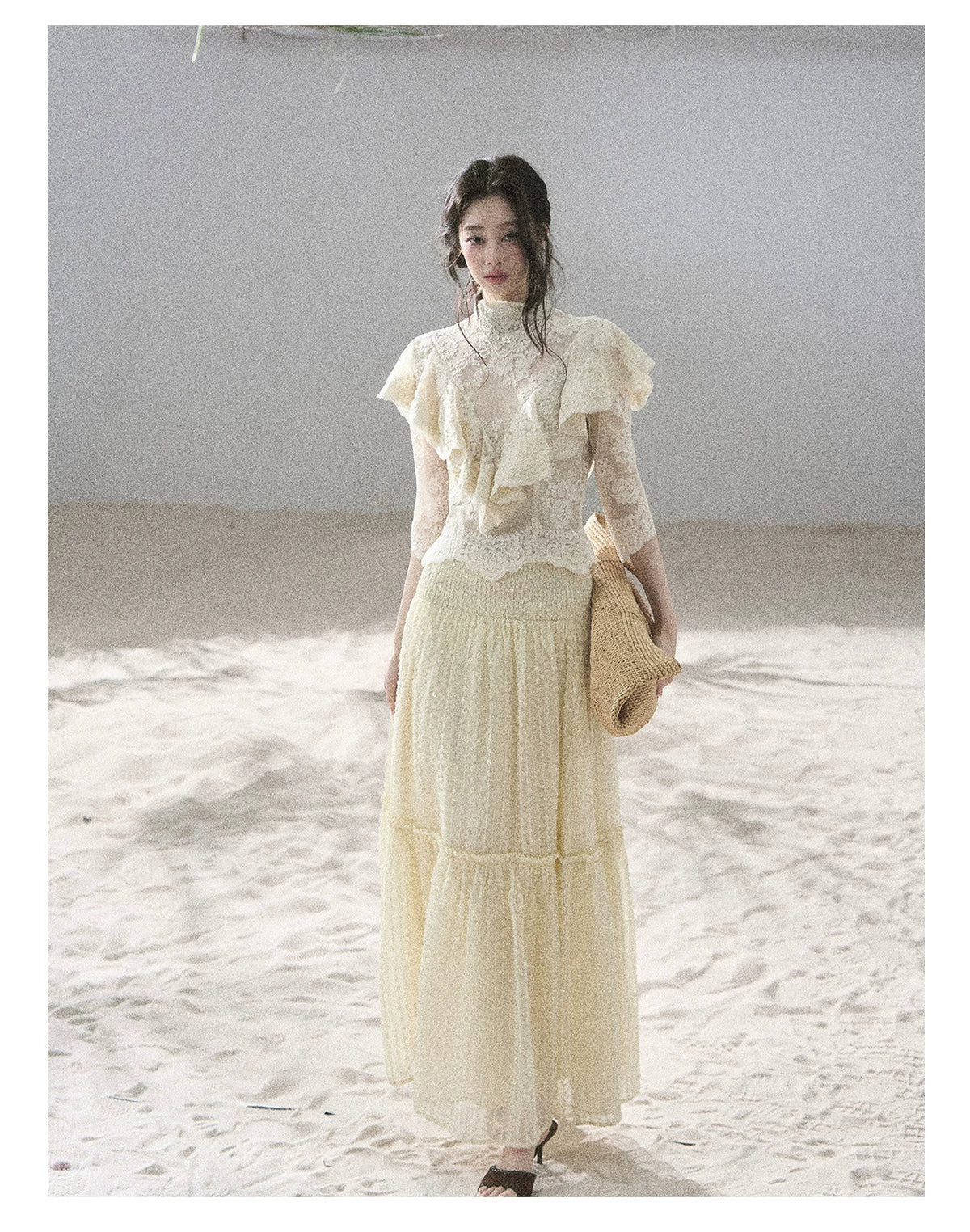 "Whispering Wheat Fields" Sage Mist Lace Maxi Skirt