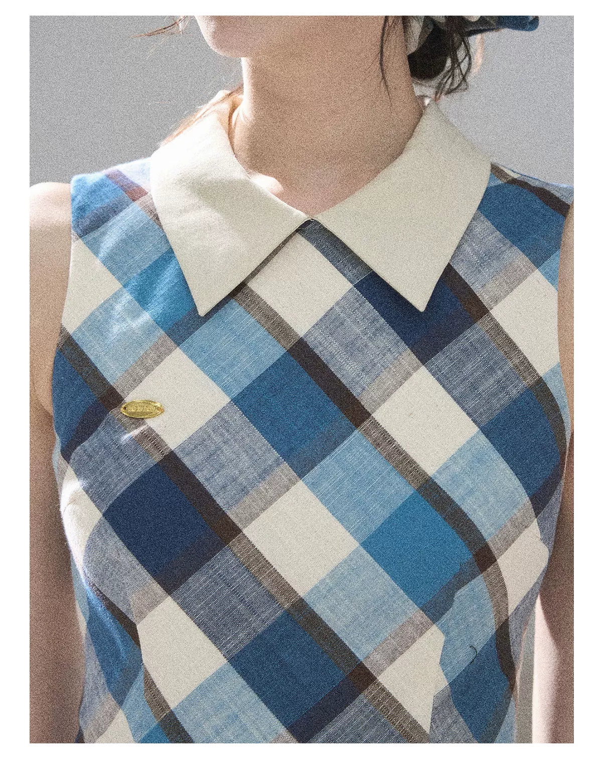 "Sunset by the Shore" Vintage Blue Plaid Polo Mini Dress 358648564