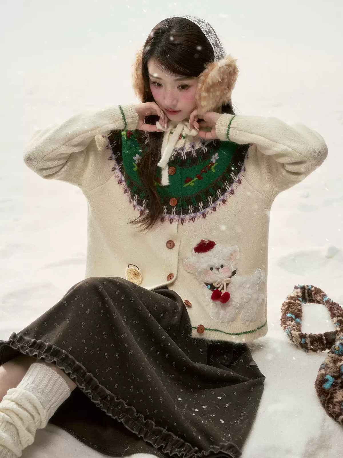 BIBIBENCY - Ivory Fair Isle Knit Cardigan