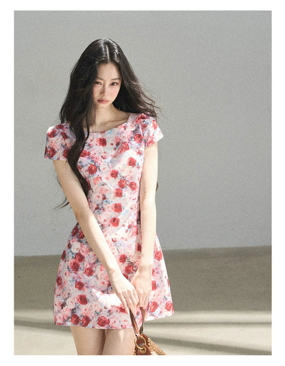 "Half a Rose" Dried Rose Fit & Flare Mini Dress