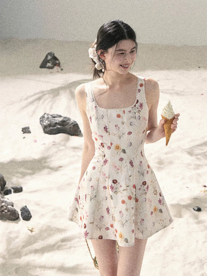 "Chamomile Summer" Dutch Cheese Floral Lace Pinafore Mini Dress 46345
