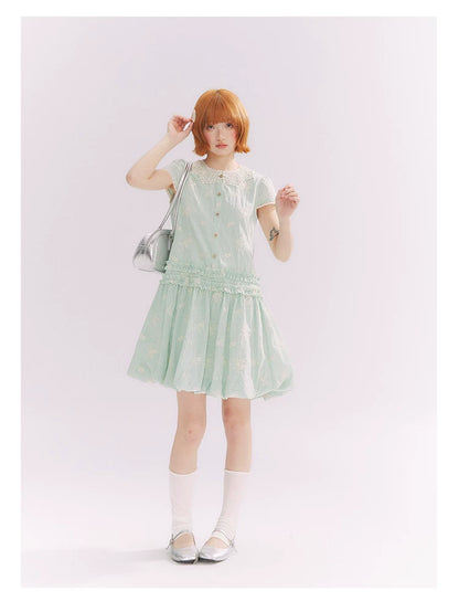 “Mint Lime” Green Stripe Lace Babydoll Dress