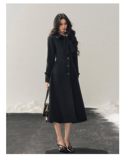 少也眼 "Snowfall Night" Wool-Blend Padded Coat – Rock Black Bow Edition