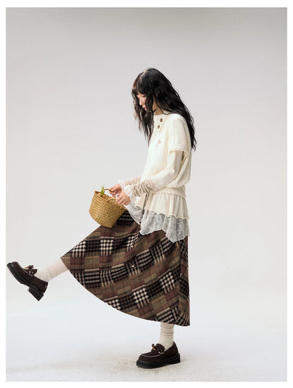 [CAN] "Cloud Knit Reverie" Ivory Cable Knit Bow Embroidered Vest