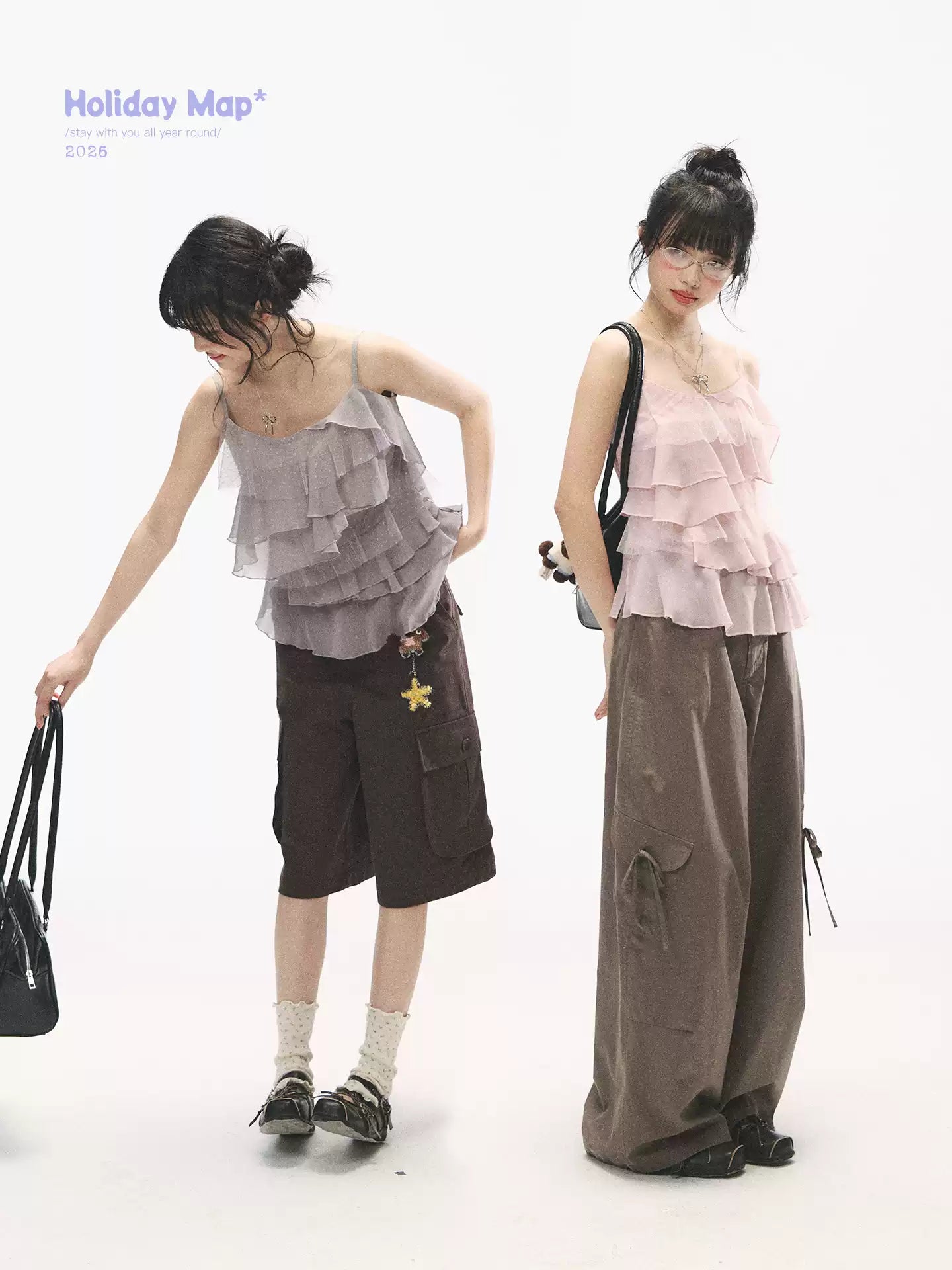 "Star Haven" Tiered Ruffle Cami Top (Cloud Blush Pink/ Moonlight Gray)