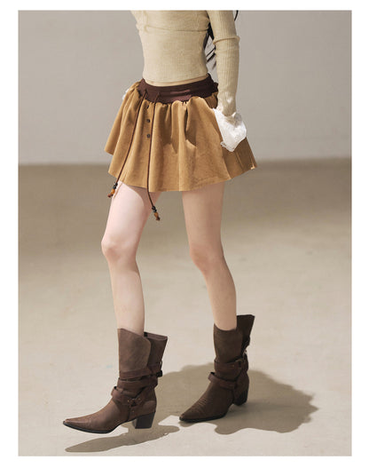 170726 "Wrapped in the Autumn Breeze" Roasted Pecan Suede Wrap Mini Skirt