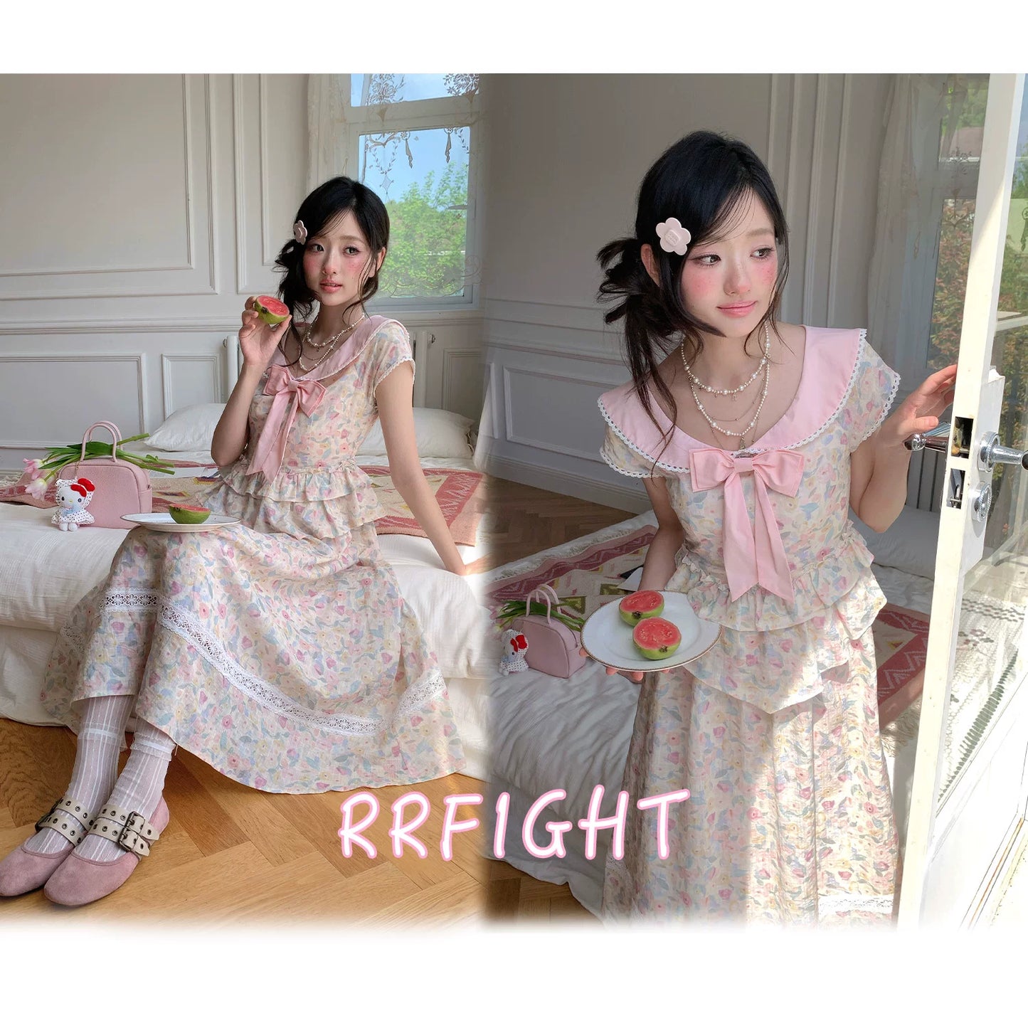 “Peach Blossom Ballad” Pink Floral Lace Maxi Dress