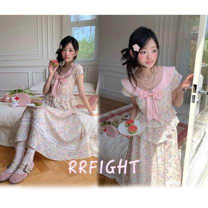 “Peach Blossom Ballad” Pink Floral Lace Maxi Dress
