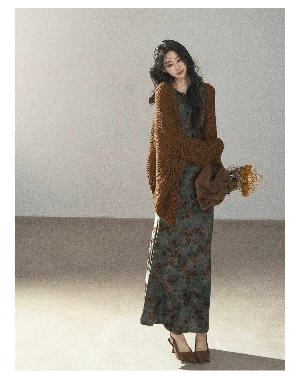 AOMALM - Caramel Brown Openwork Knit Cardigan