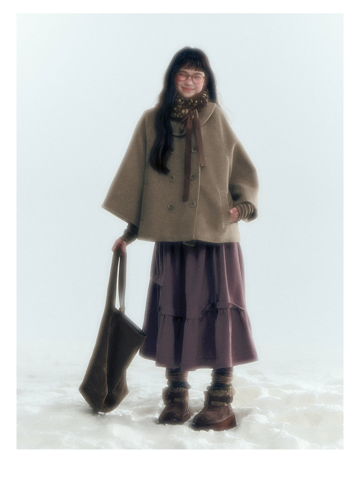 Horridale - Asymmetric Peter Pan Collar Wool-Blend Cape Coat – Oatmeal Beige