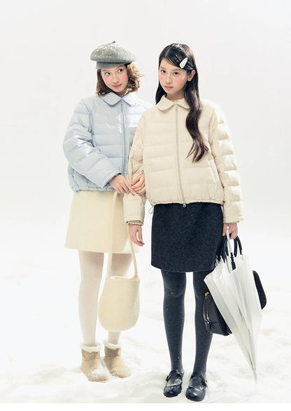 "Lily of the Valley Keepsake" Cropped Down Puffer Jacket (Pearl Beige/ Cloud Blue)