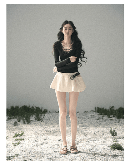 “Lace Summer Haven” Midnight Black Lace V-Neck Top
