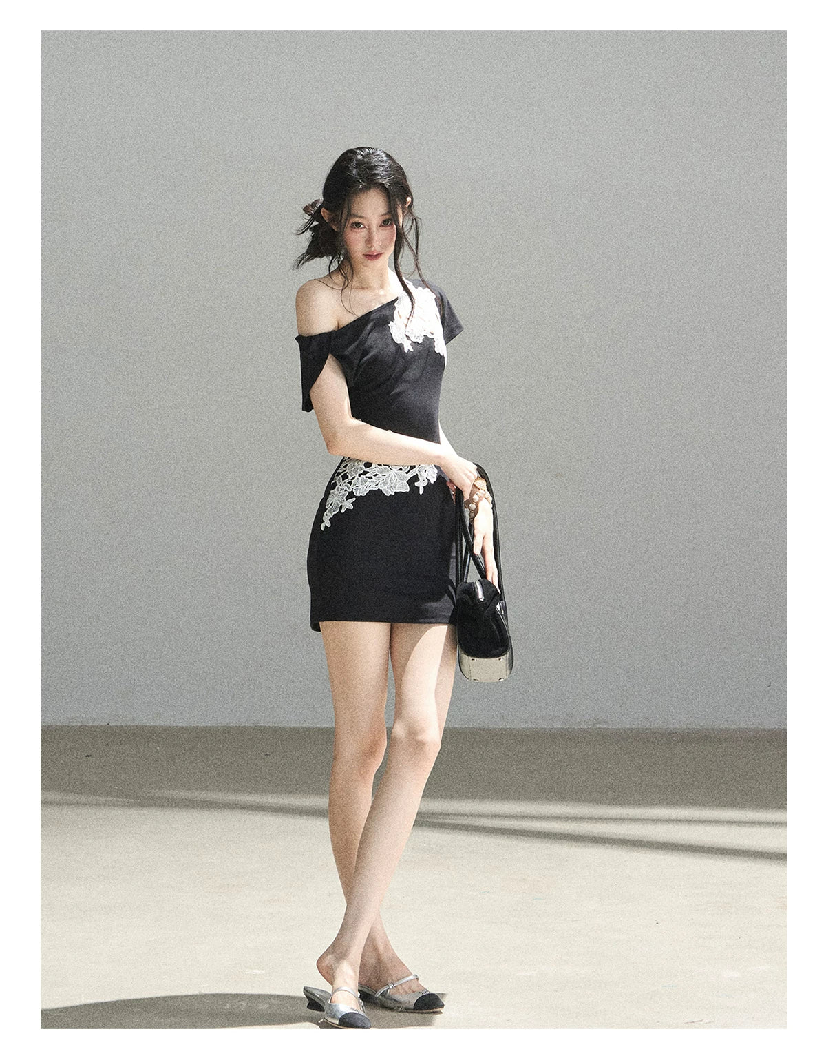 "When the Moon Didn't Arrive" Tranquil Black Lace Embroidered Bodycon Mini Dress