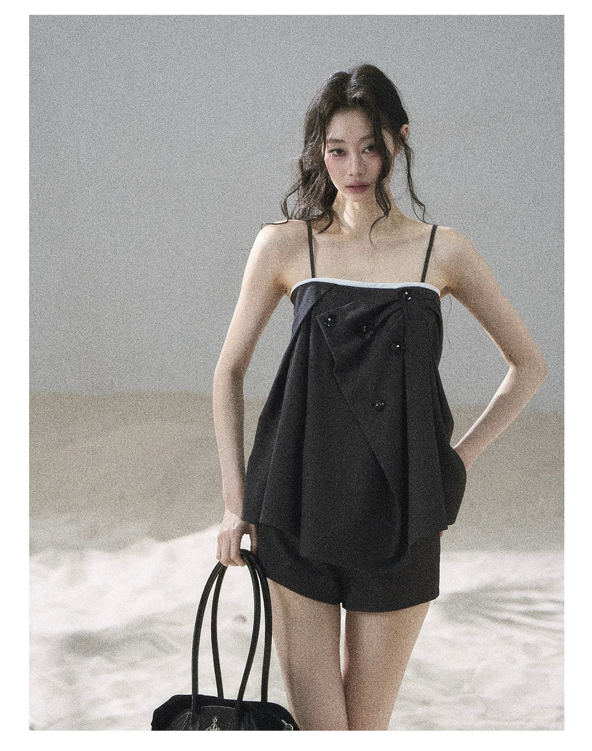 "Flowing Light & Shadow" Slate Gray Cami Top & Skort Two-Piece Set