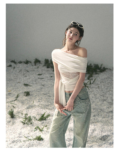 “Cicada Summer” Pure White Lace Cutout Top