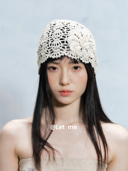 Floral Crochet Beanie – Openwork Lace Knit Hat