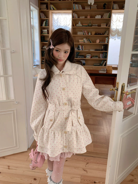 “Sweetheart Whisper” Beige Apricot Heart Print Midi Dress