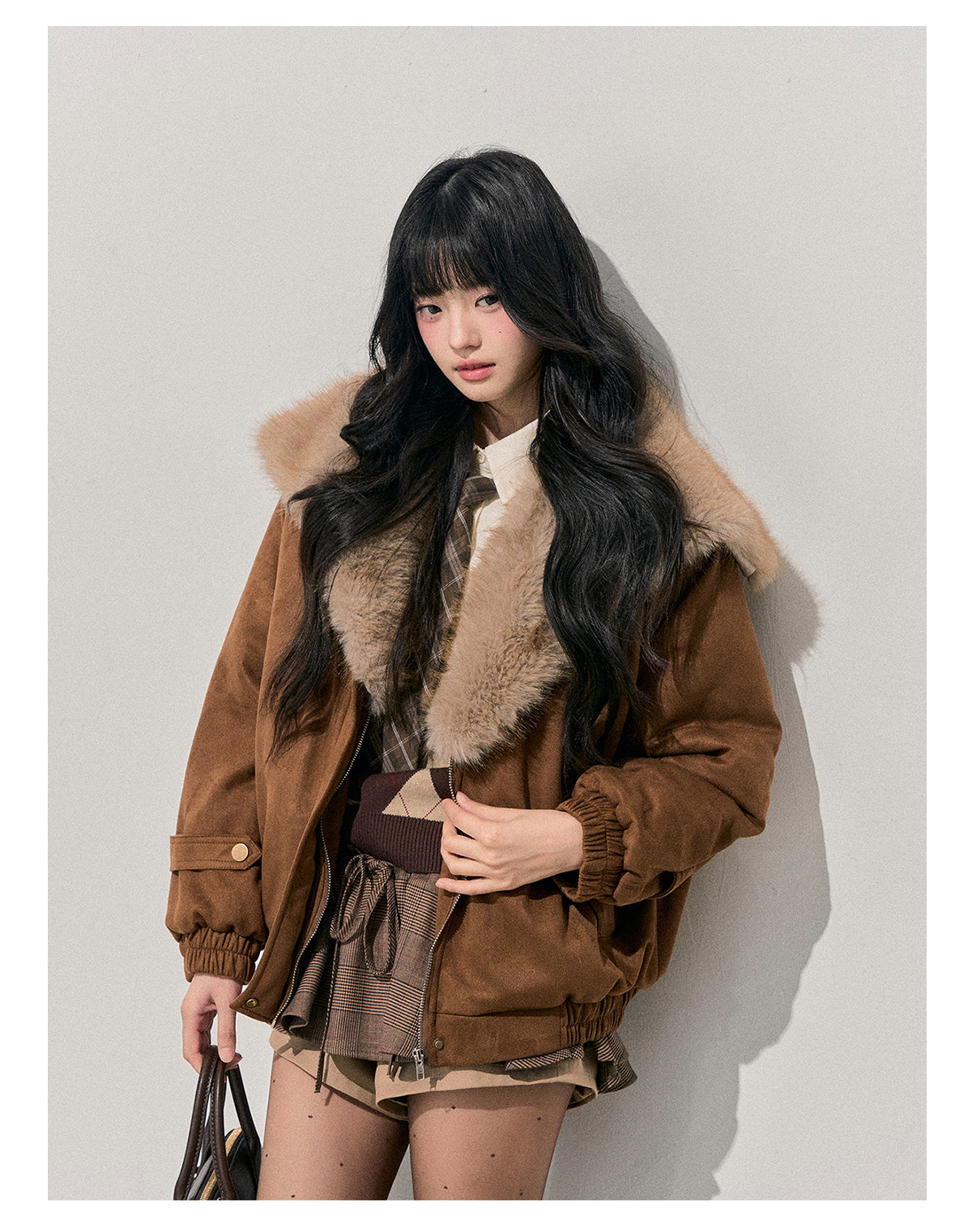 少也眼 "Sunset Melted Sugar" Faux Suede Padded Jacket