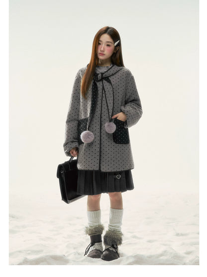 BIBIBENCY - Gray & Black Reversible Polka Dot Wool-Look Coat