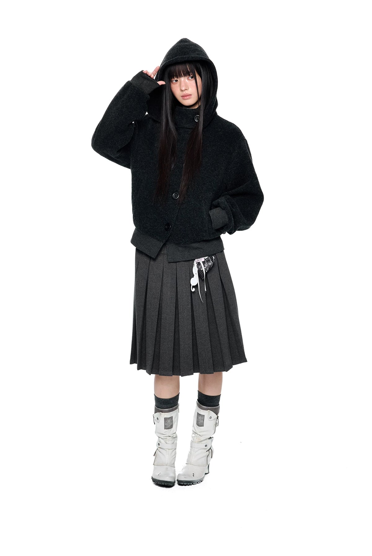 EZEK | Preppy Hooded Wool Blend Jacket with Button Front