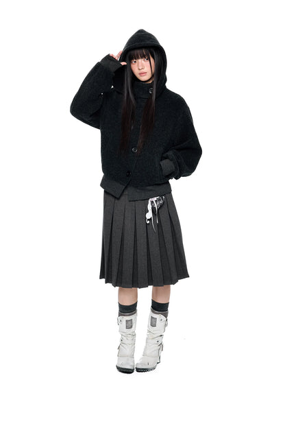 EZEK | Preppy Hooded Wool Blend Jacket with Button Front
