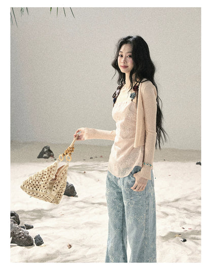 "Begonia in the Evening Breeze" Lotus Pink Embroidered Floral Cami Top