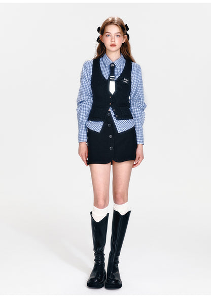 Blue Plaid Three-Pieces Set