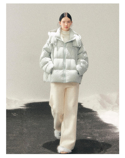 少也眼 "Thawing Snow Realm" Matte Nylon Down Puffer Jacket - Glacier Blue