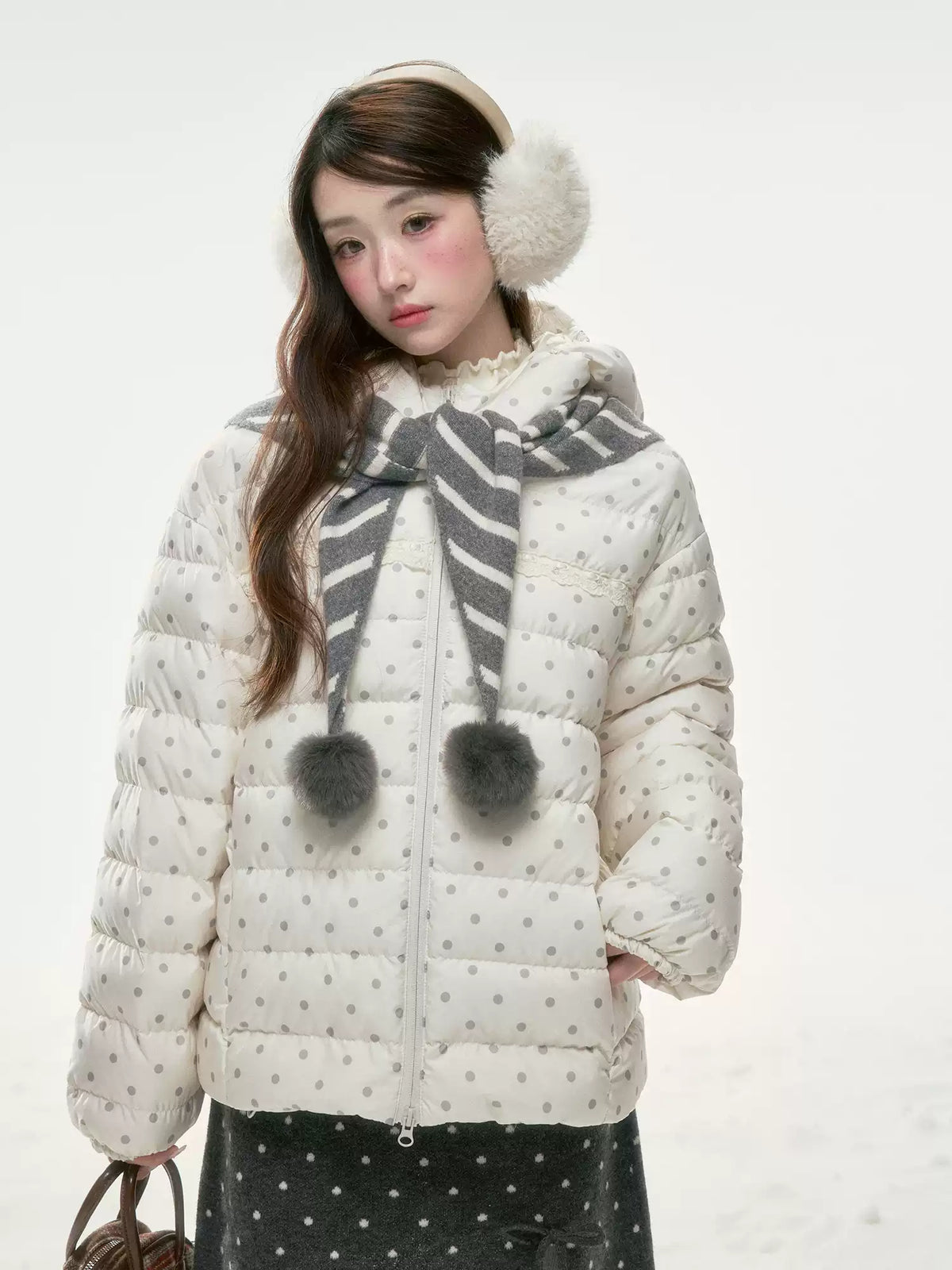 BIBIBENCY - White Polka Dot 90% Duck Down Puffer Jacket
