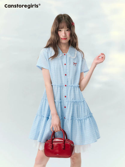 “Weaving Red Melody” Blue Plaid Tiered Ribbon Dress SJ2026125