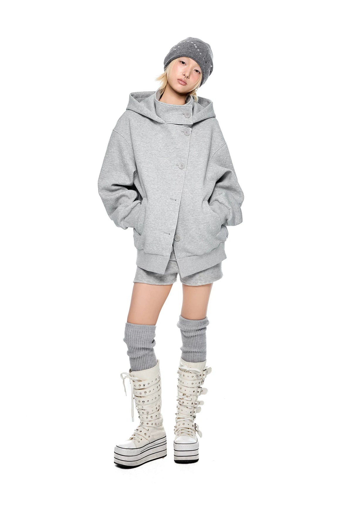 EZEK | Preppy Hooded Wool Blend Jacket with Button Front
