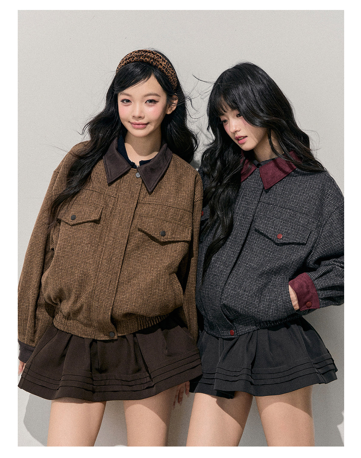少也眼 "Wutong Leaves Falling" Hepburn Wool Tweed Jacket & Skirt Set