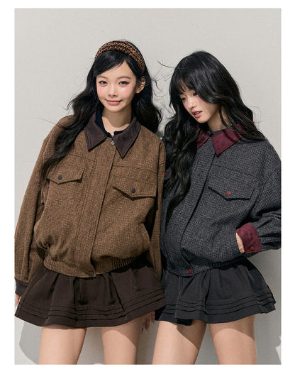 少也眼 "Wutong Leaves Falling" Hepburn Wool Tweed Jacket & Skirt Set