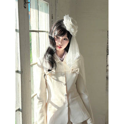 "Showa Girl" Tailored Layered Collection (Blazer / High-Waist Skirt / Victorian Shirt / Mesh Overlay Skirt)