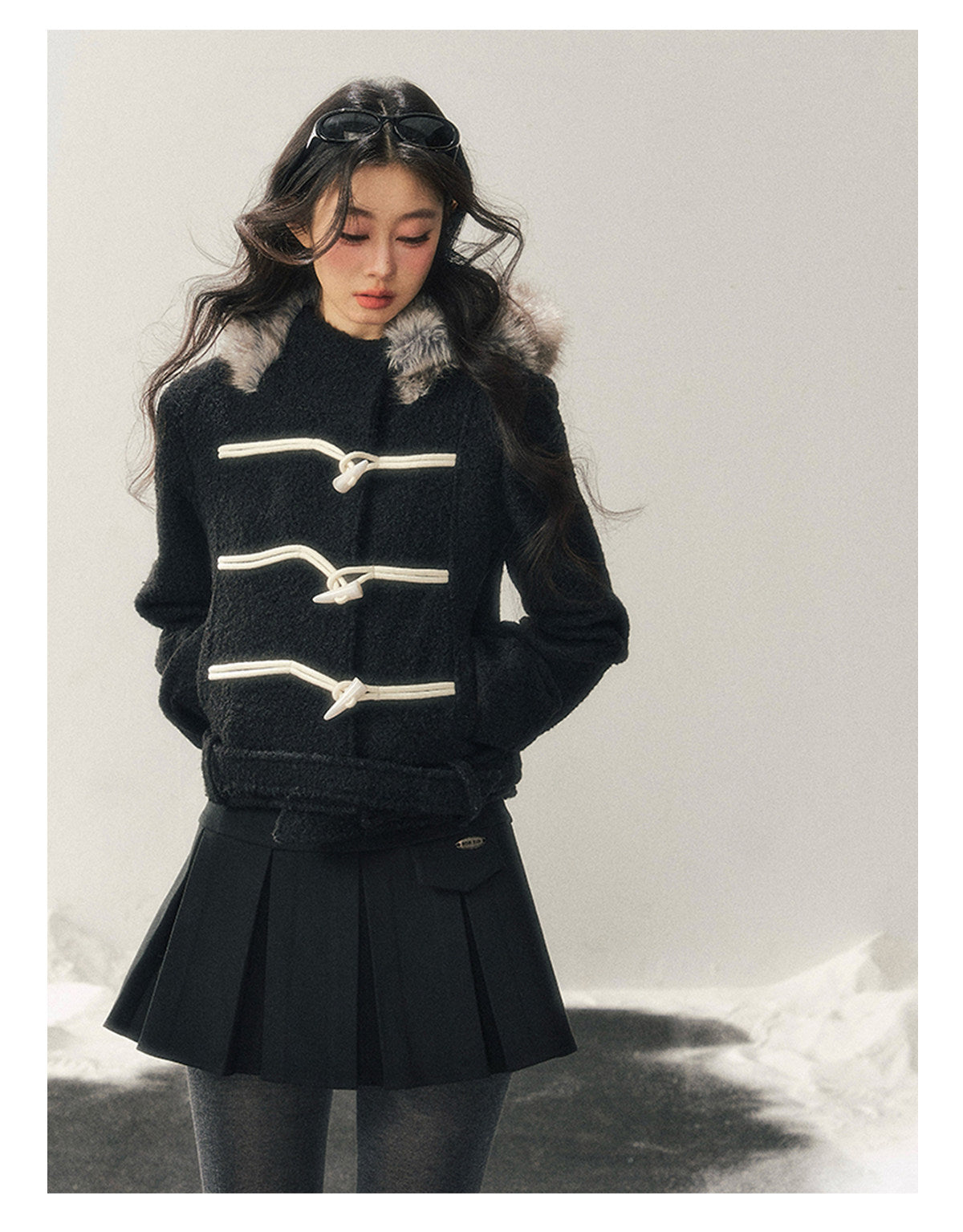 少也眼 "Silent Devotion" Quilted Fringe Wool Coat - Quiet Black