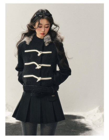少也眼 "Silent Devotion" Quilted Fringe Wool Coat - Quiet Black