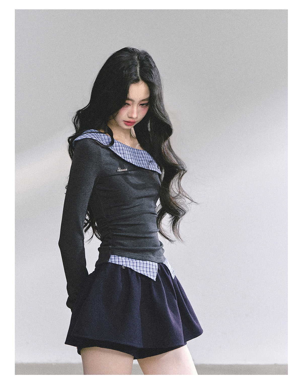 少也眼 Lester Style Faux Two-Piece Plaid Sweatshirt