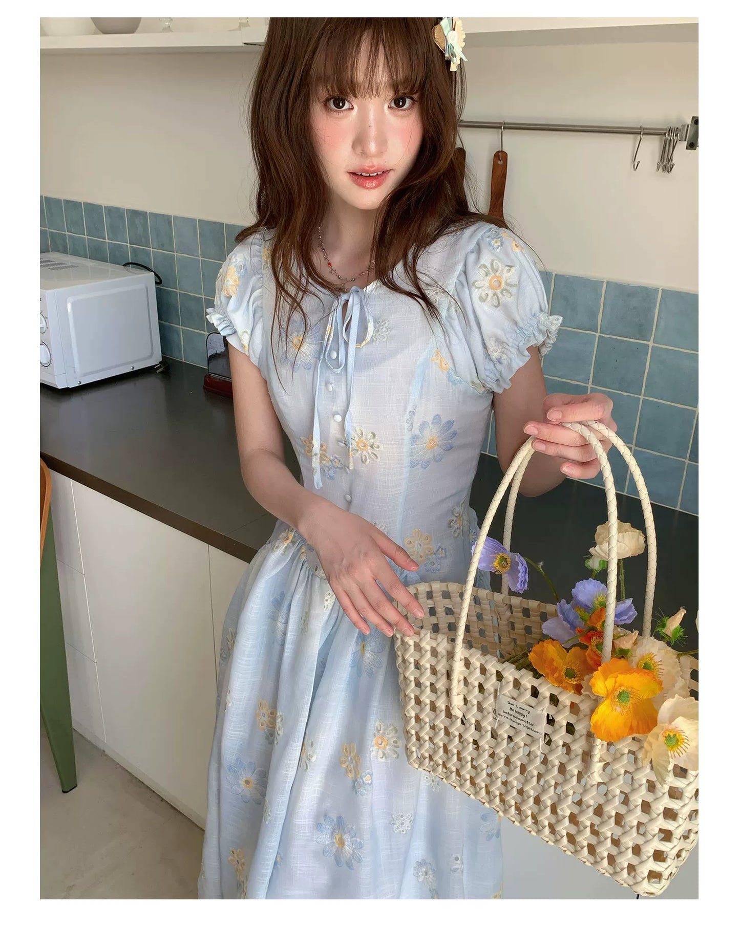 [RF] “Blue Daisy Whisper” Sky Blue Floral Dress