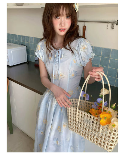 [RF] “Blue Daisy Whisper” Sky Blue Floral Dress