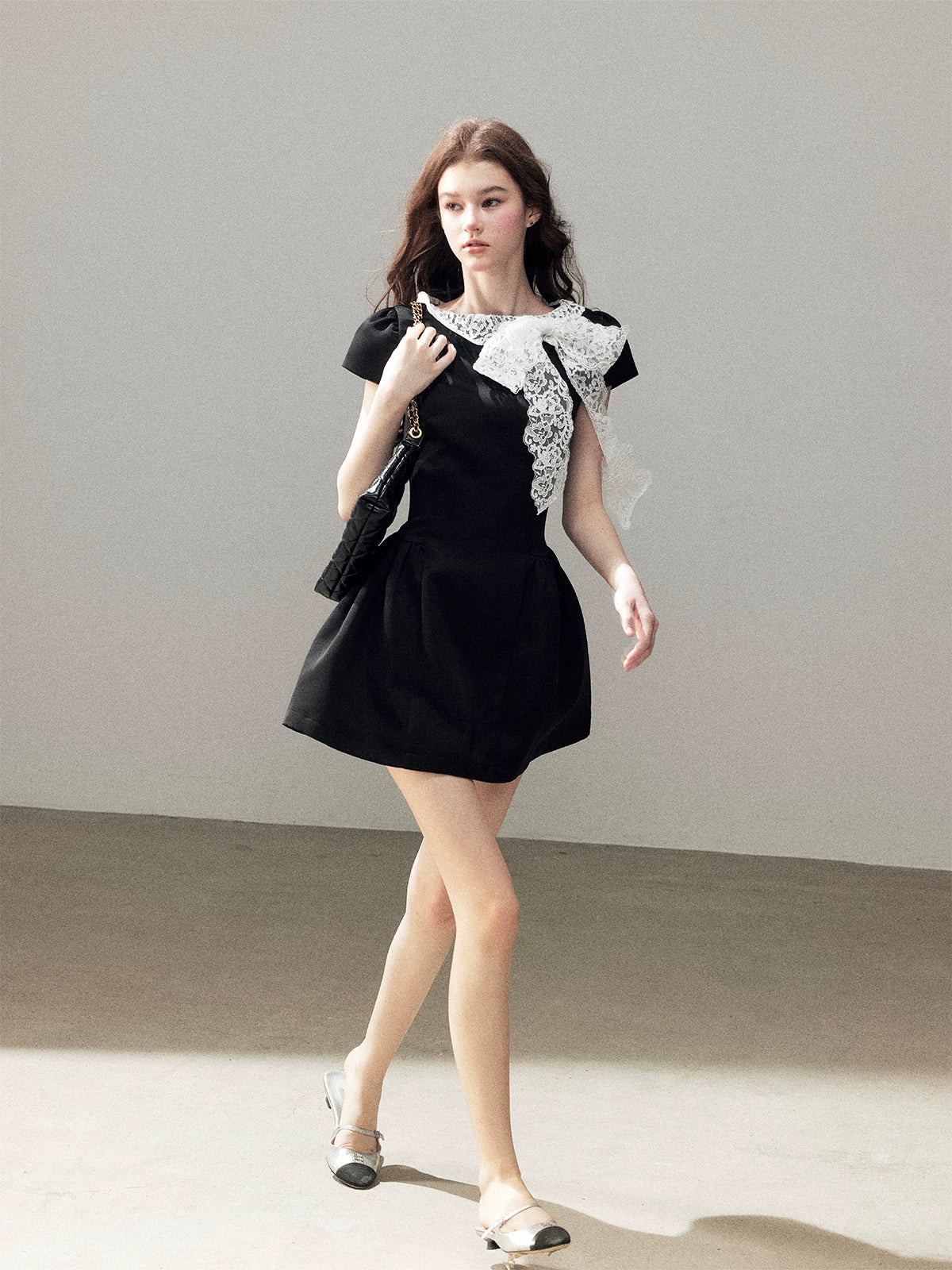 "A River Woven by Moonlight" Rich Black Lace Cocktail Mini Dress