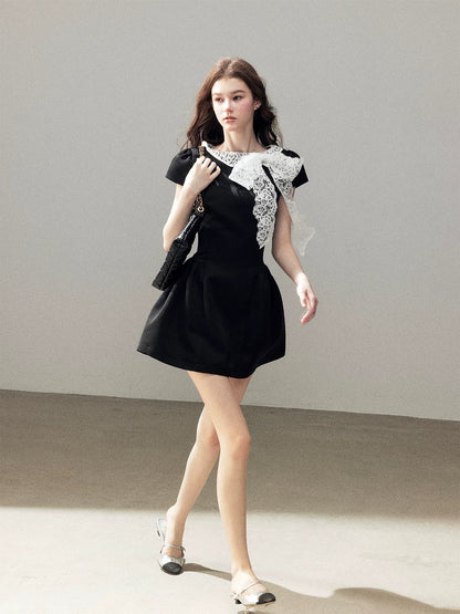 "A River Woven by Moonlight" Rich Black Lace Cocktail Mini Dress