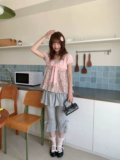 [RF] “Peach Mocha Layers” Misty Pink Polka Dot Layered Top