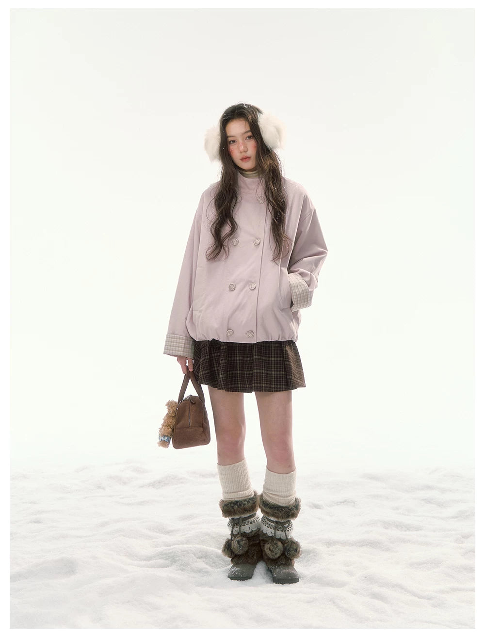 CANSTORE - "Peach Cloud" Pink Quilted Double-Breasted Jacket