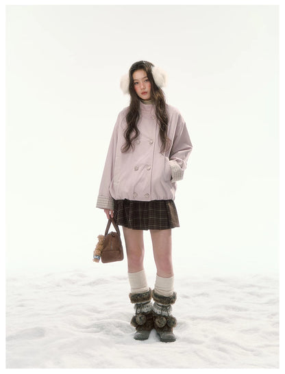 CANSTORE - "Peach Cloud" Pink Quilted Double-Breasted Jacket