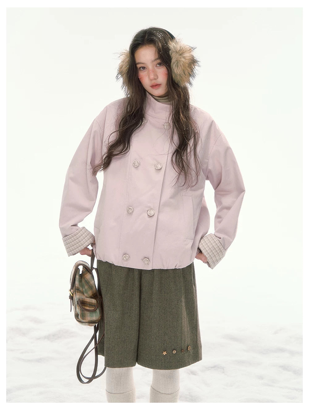 CANSTORE - "Peach Cloud" Pink Quilted Double-Breasted Jacket
