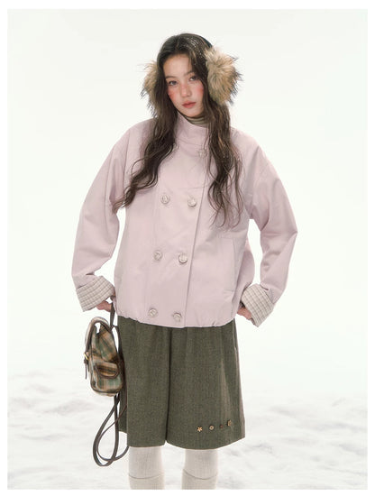 CANSTORE - "Peach Cloud" Pink Quilted Double-Breasted Jacket