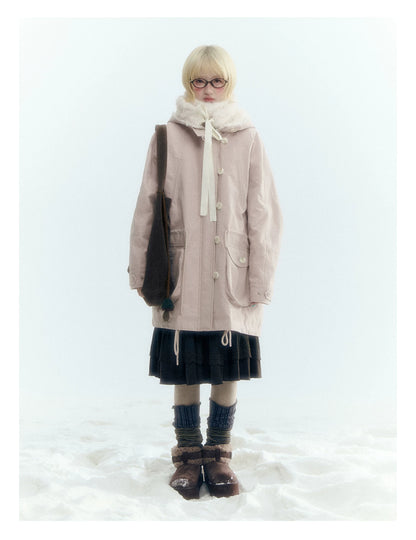 Horridale - Vintage Washed 90% White Duck Down Parka with Faux Fur Hood - Shell Pink