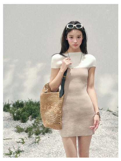 少也眼 “Ivory Moon Residence” Oatmeal Faux Two-Piece Knit Bodycon Dress 138