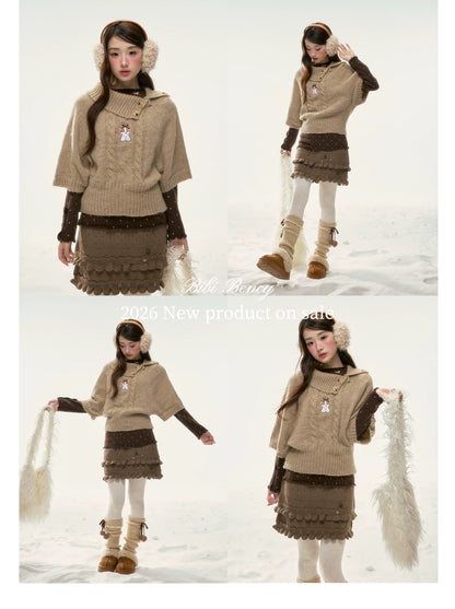 BIBIBENCY - Light Brown Puppy Short-Sleeve Knit Sweater