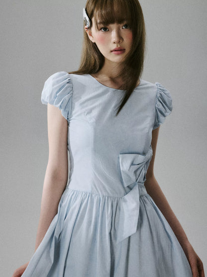 LOST FOREST - Blue Lyocell-Cotton Bow Dress